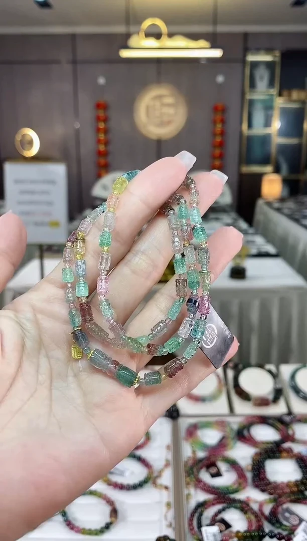 【闪购商品】碧玺回纹桶珠三圈手串未镶嵌（多样性发一条）hon