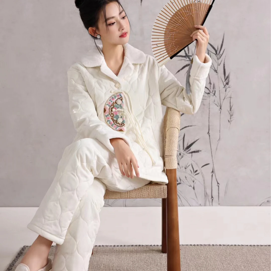 女士国风睡衣24822中式加绒保暖秋冬冬季提花中国风