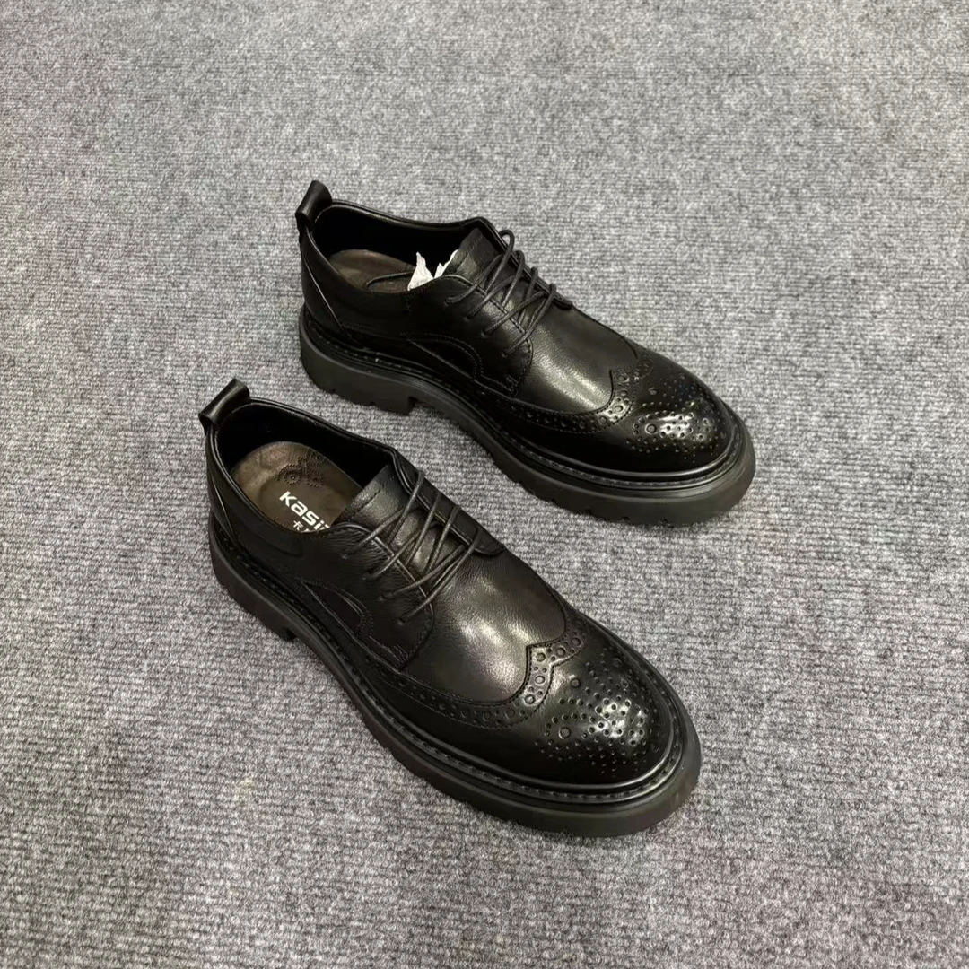 1293-1高端男士商务休闲皮鞋时尚百搭黑色真皮韩版