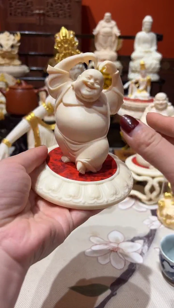 木笑口常开弥勒佛+复莲底座