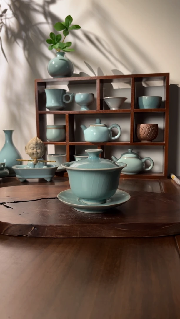 【闪购商品】杯清凉寺仿古釉色元宝三才盖碗