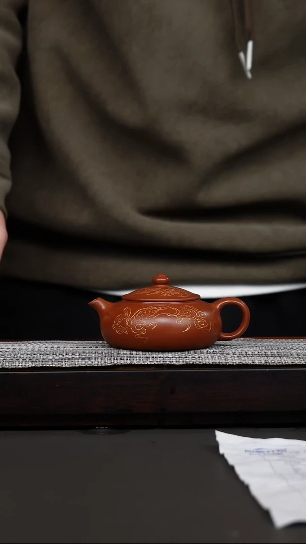 茶壶紫砂赵庄鹅黄朱泥刻绘寒江
