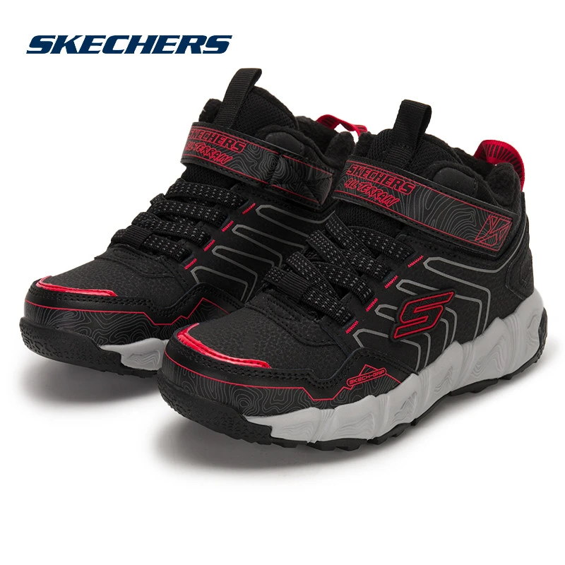 斯凯奇休闲鞋童鞋2024新款保暖厚底运动鞋轻便加绒时尚红色健步鞋