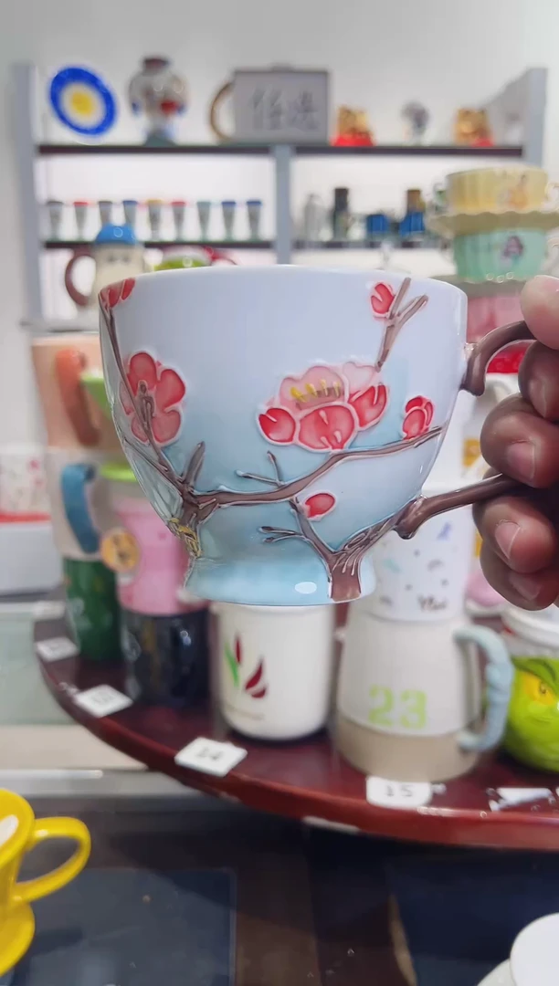 陶瓷手柄款桃花浮雕  孤品  8010