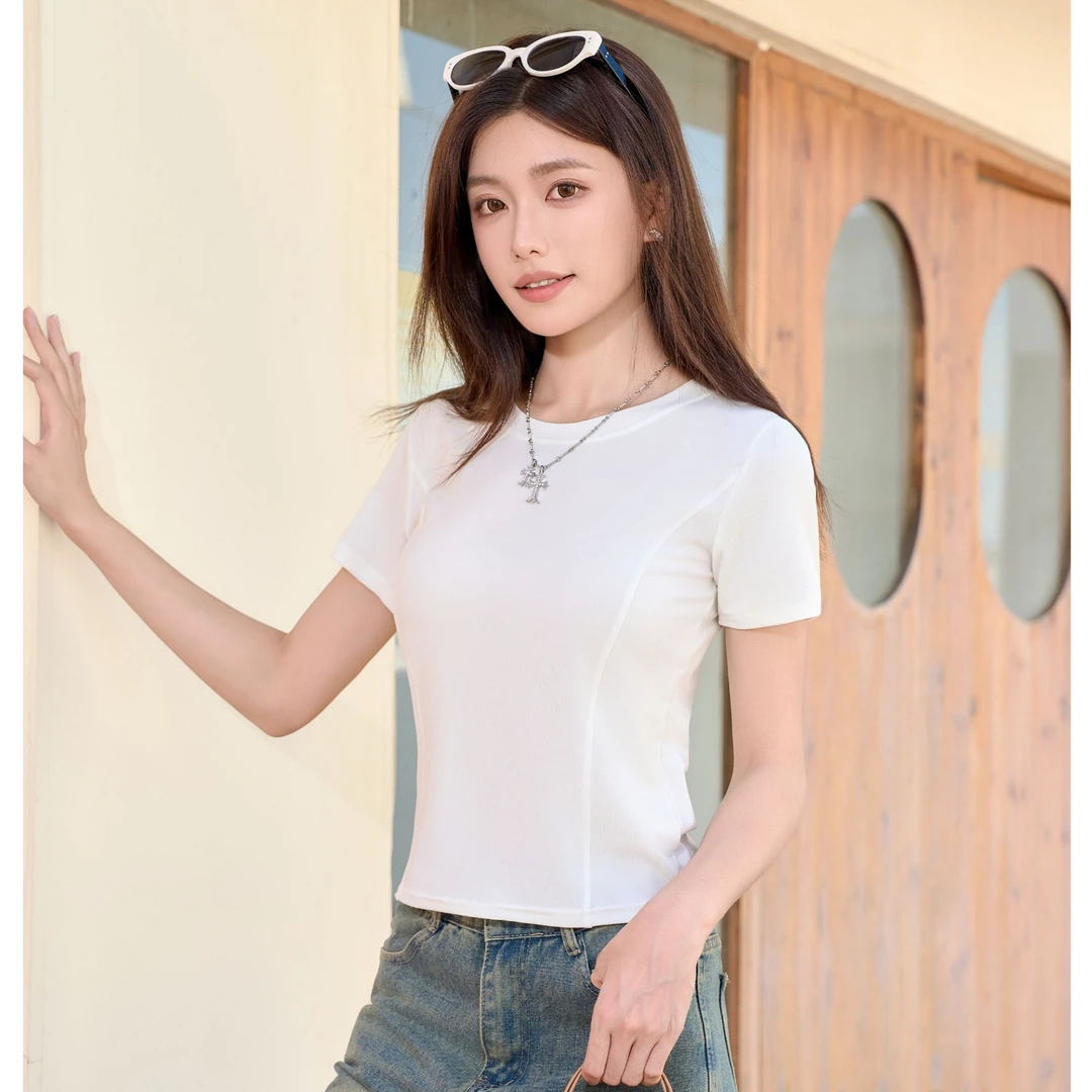 t恤女款2025新款爆款螺纹春夏束身休闲通勤短袖夏季时尚2588
