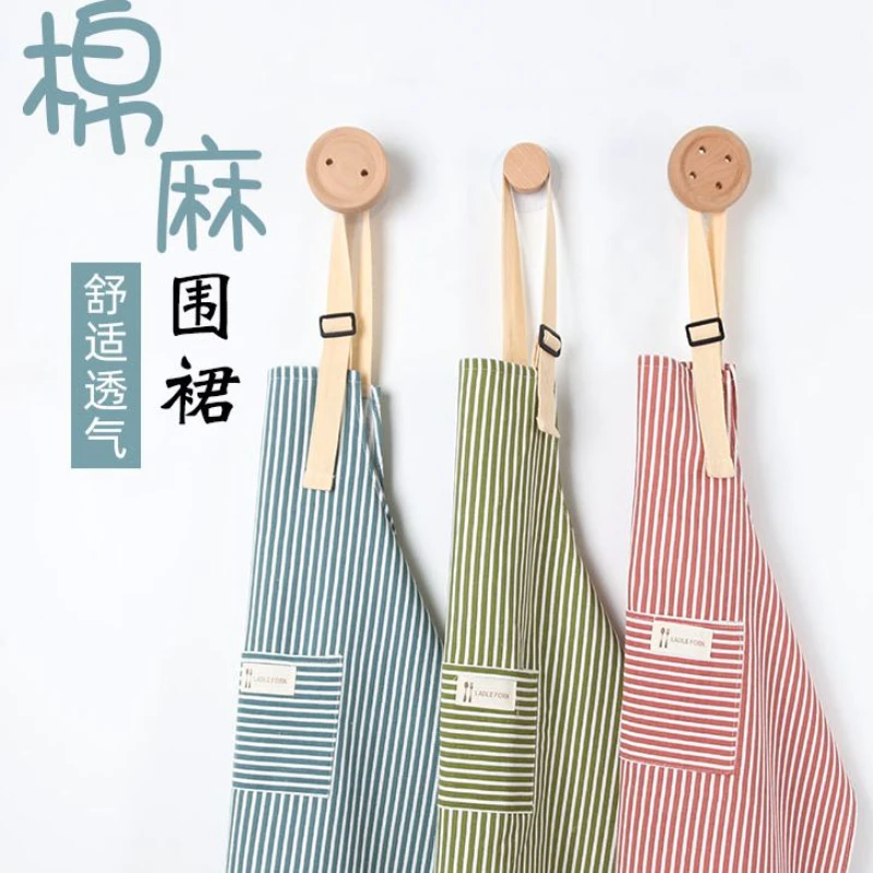 2024网红围裙棉麻无袖成人透气女家用厨房夏季工作服做饭围腰薄款