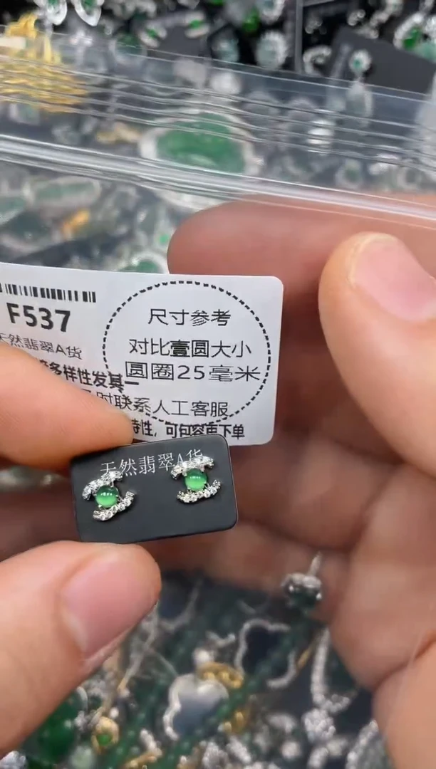 颈饰未镶嵌翡翠F537耳钉