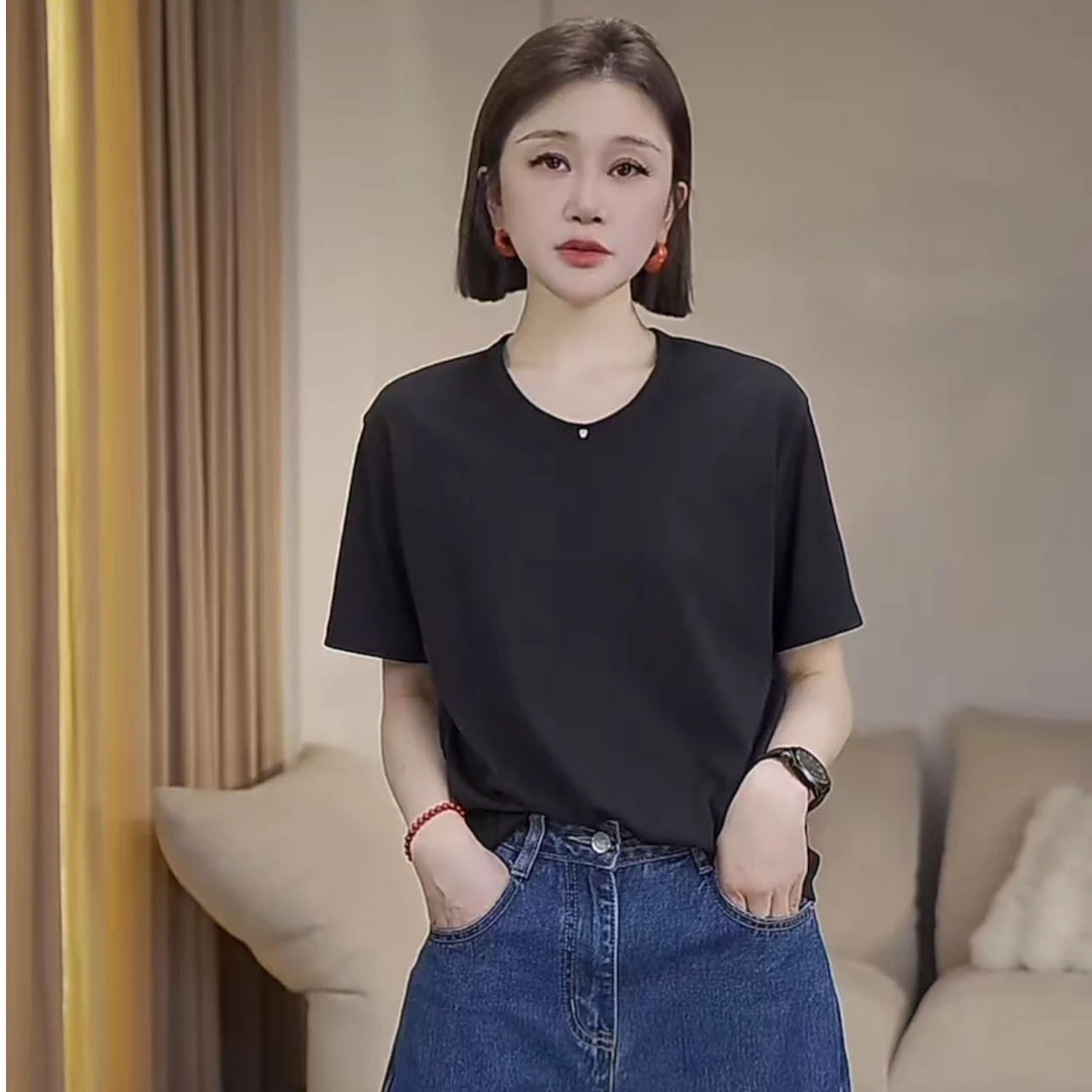 JW/静稳2025时尚宽松百搭休闲女款纯色减龄T恤5551103