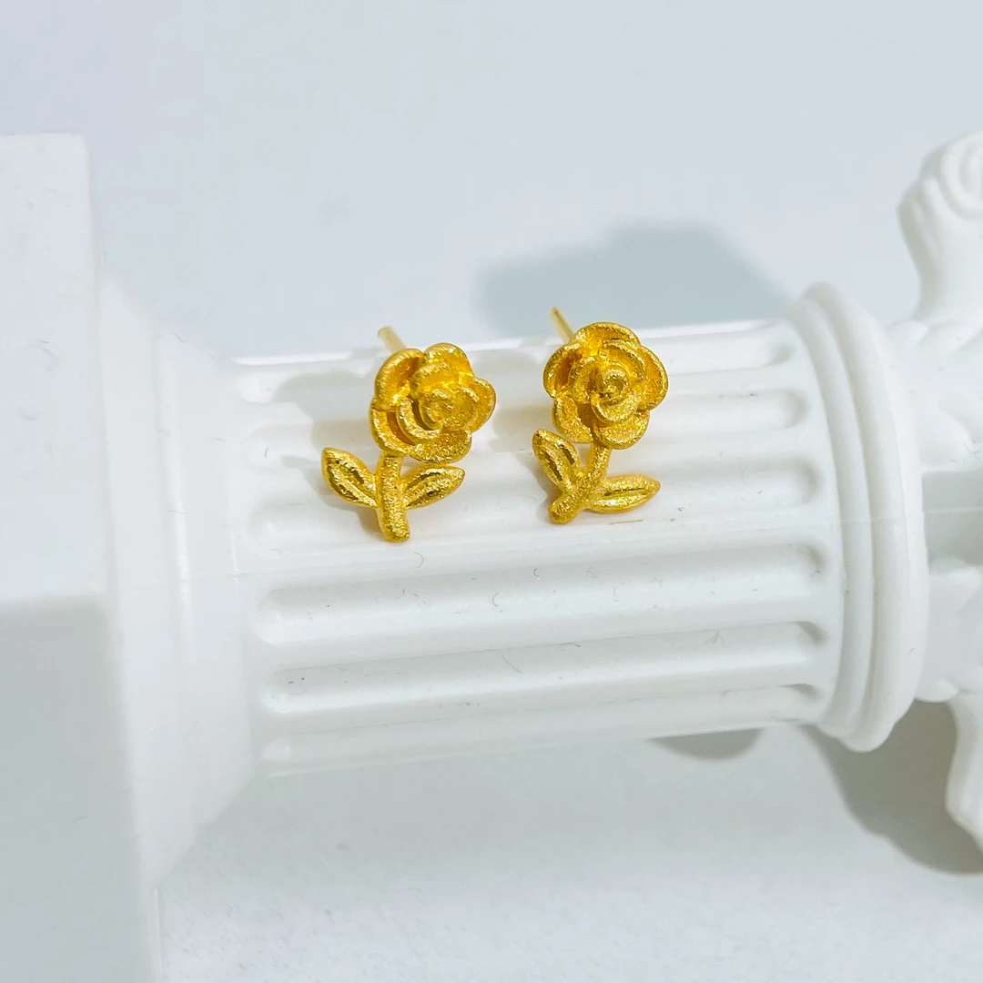 足金999 直针玫瑰花耳钉