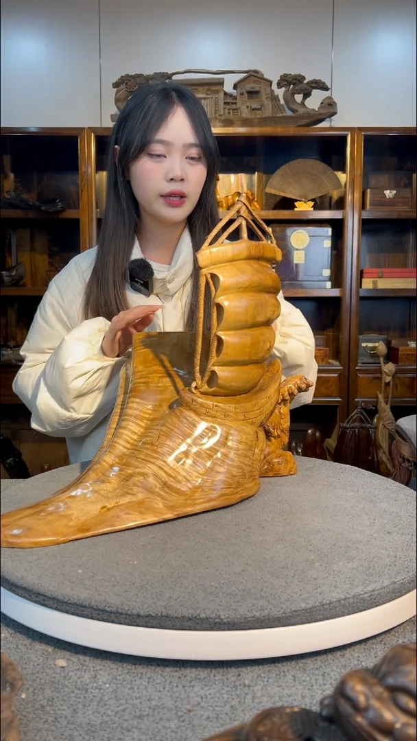 【闪购商品】金丝楠木雕一帆风顺1