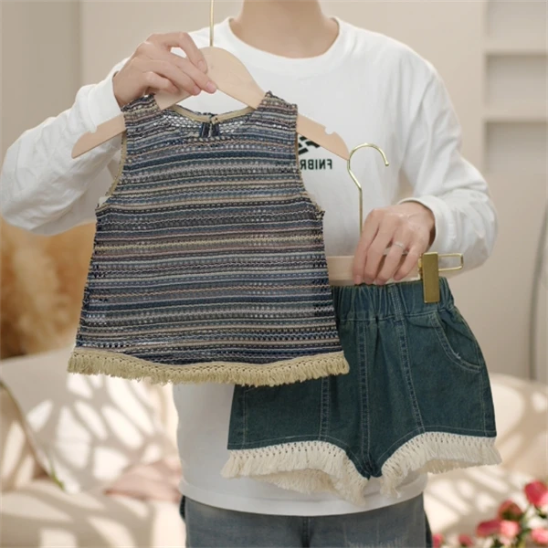 2025夏季新款女童套装中大童甜美洋气背心＋短裤两件套