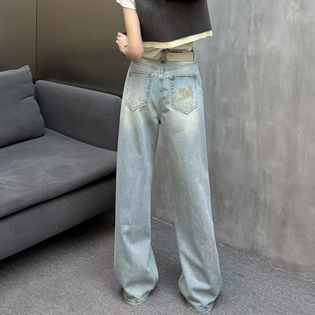 【裤博汇】3278浅蓝色春款新款直弹面料高腰简约窄版直筒牛仔裤