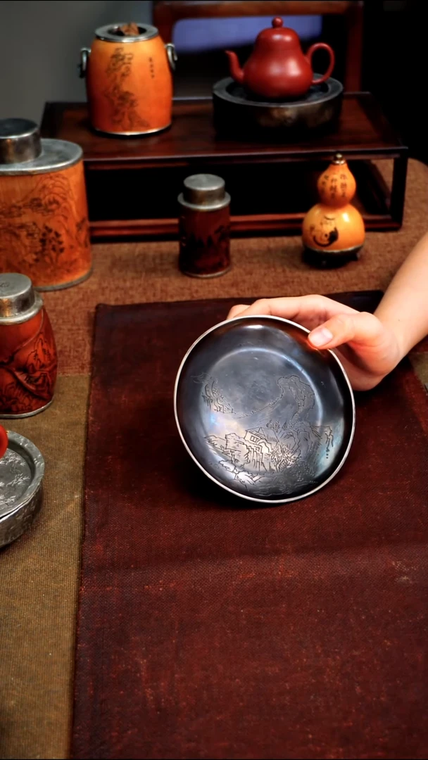 6582纯锡高足壶承清供盘13*4