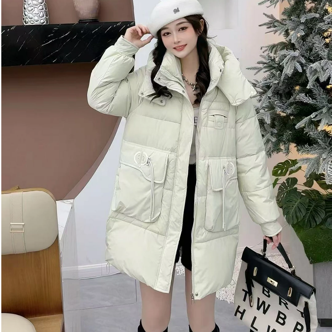 嘎嘎服2024连帽中长款加厚时尚洋气宽松爆款潮流棉衣外套#8808