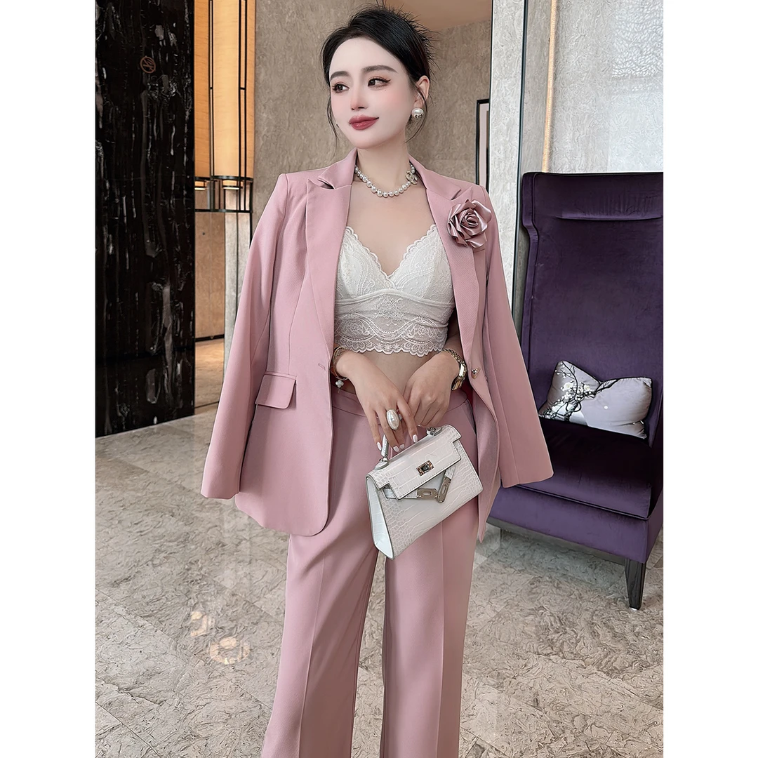 508粉色西服外套女春秋时尚气质女神范主持高端设计感职业正装女
