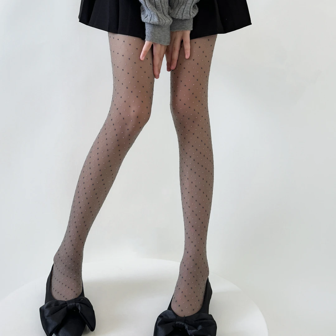 性感菱格夏季薄款彩点撞色显瘦提花丝袜灰色粉点打底袜子