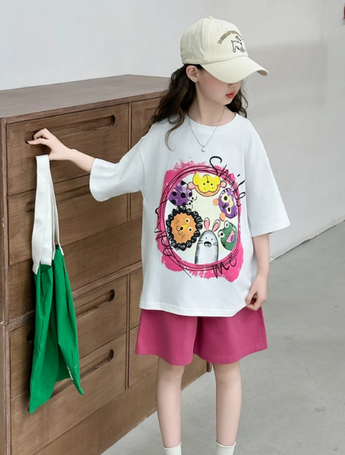 纯棉女童夏季短袖套装2025新款女大童夏装洋气儿童运动两件套