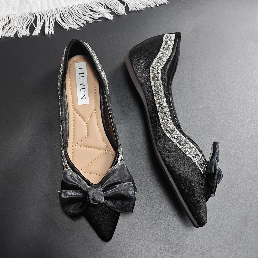 夏季新款穿裙子百搭单鞋平底软底舒适百搭气质蝴蝶结浅口尖头女鞋