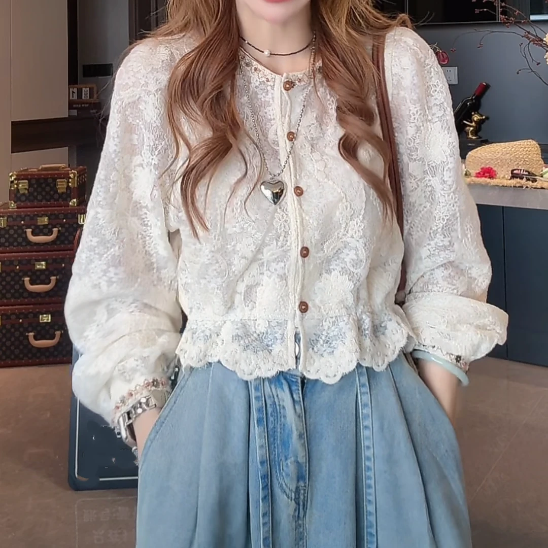 设计感蕾丝衬衫女2025春夏新款韩版温柔风洋气上衣气质长袖衬衣