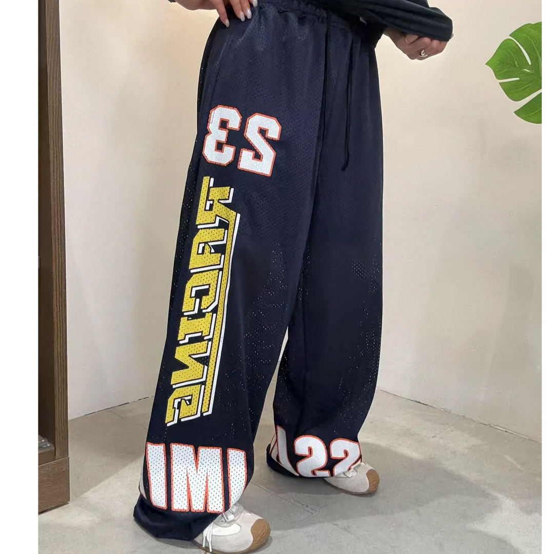 韩版新款镂空印花直筒休闲裤百搭洋气时尚休闲