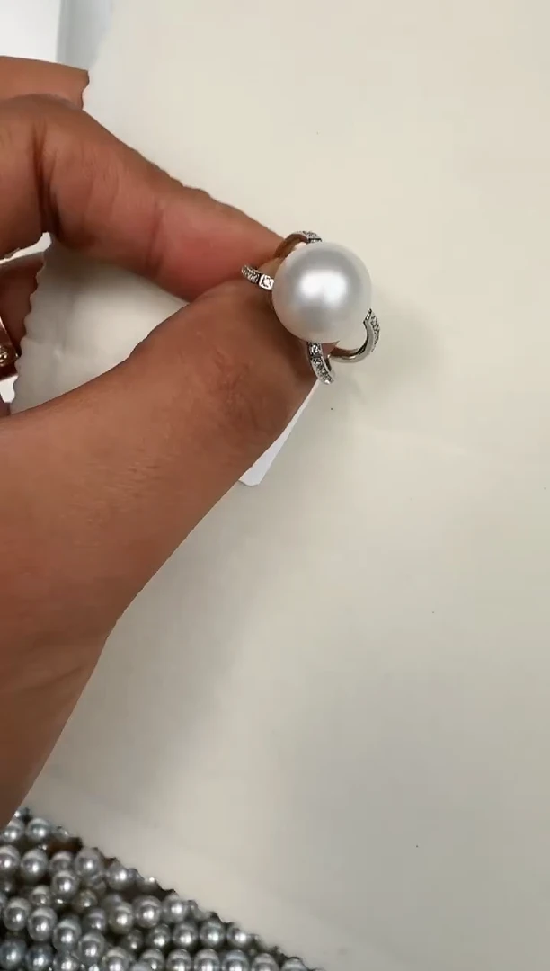 银S925镶嵌戒指海水珍珠戒指