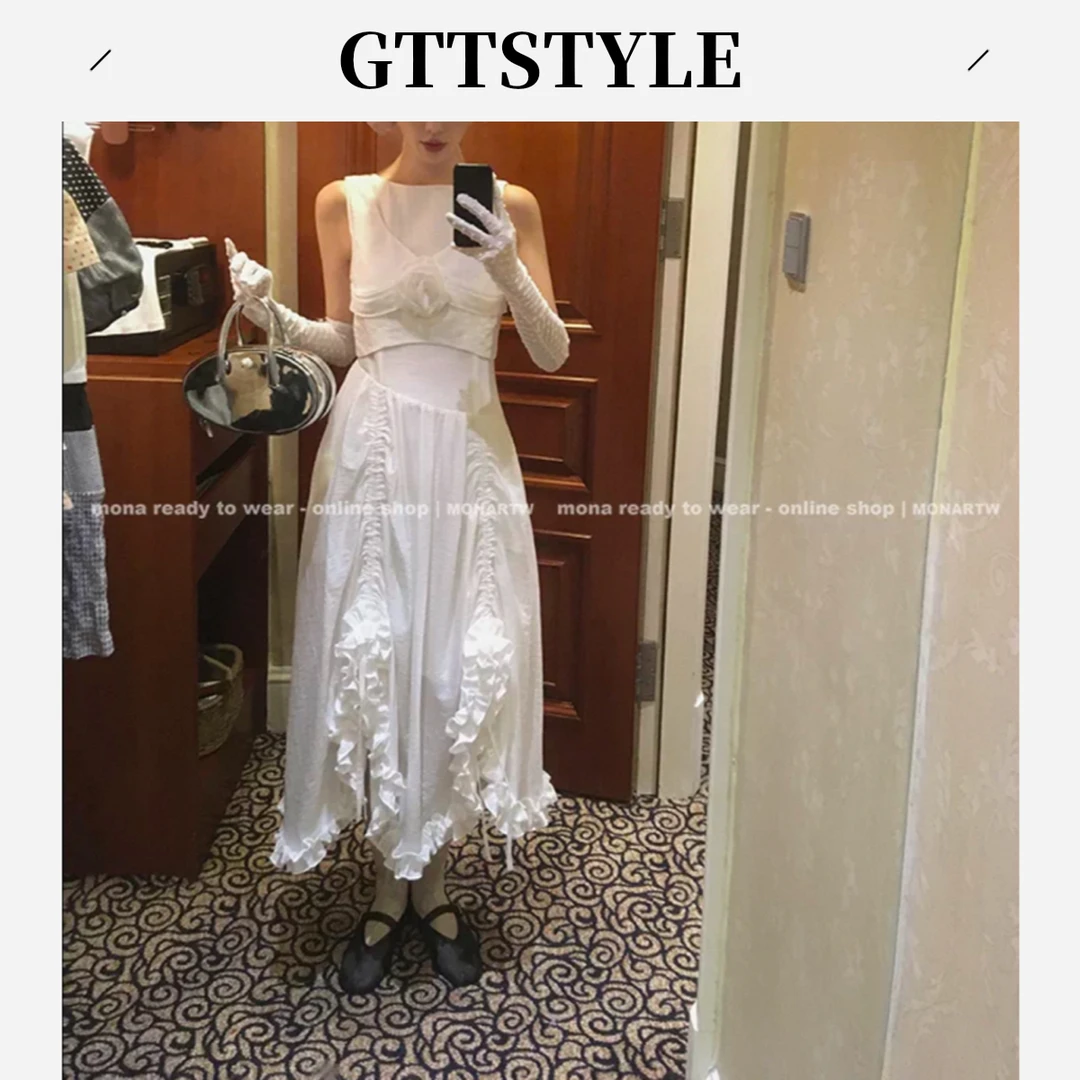 MONA 白色气质背心上衣无袖背心泡泡袖连衣裙小个子 2025夏季新款