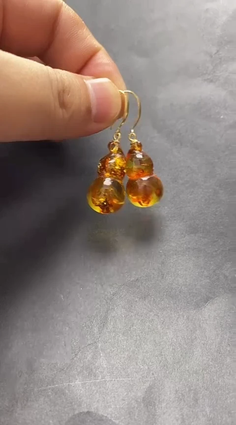 未镶嵌琥珀裸石花珀耳坠