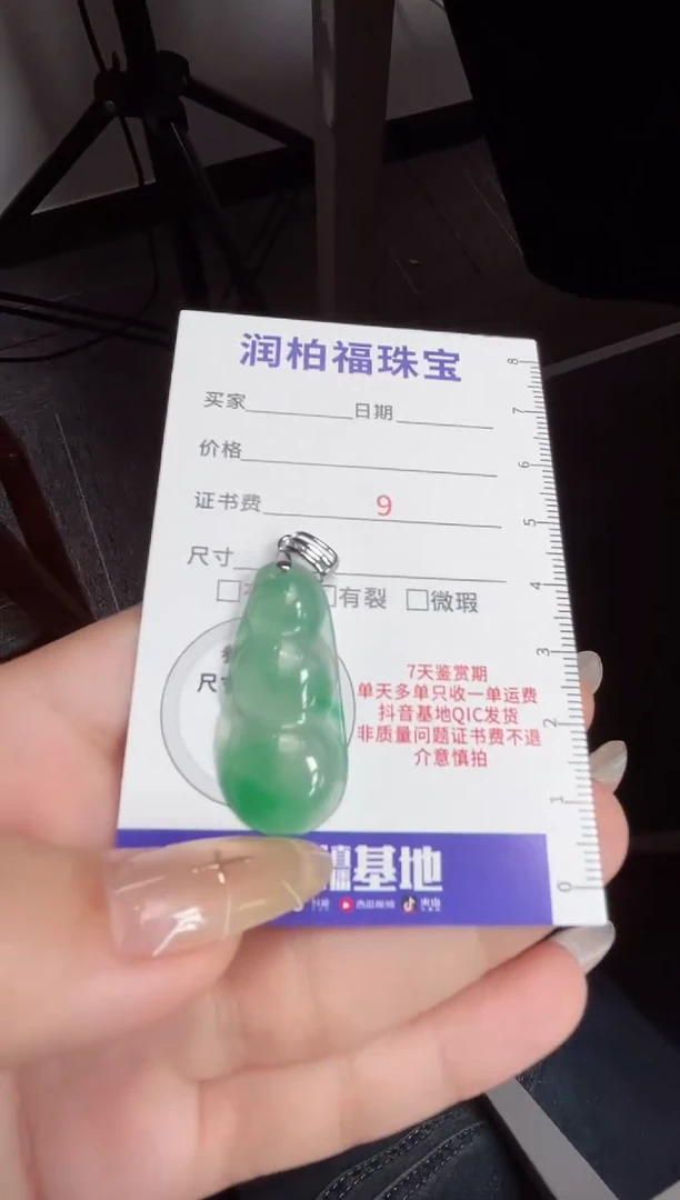 吊坠(赠链)银S925镶嵌石英质玉（非洲翠）19.330豆子