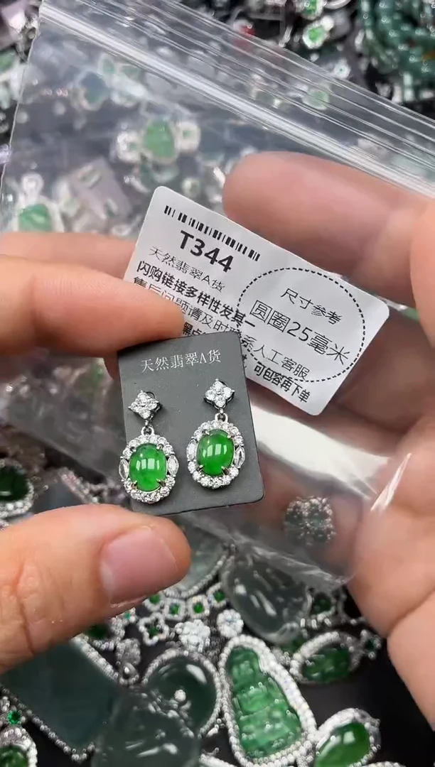 翡翠未镶嵌颈饰T344耳钉