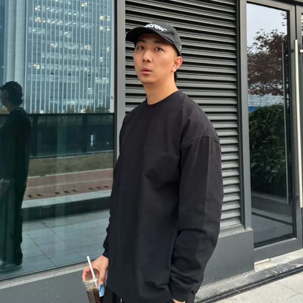 320G重磅纯棉打底衫潮牌落肩小领口男女情侣纯色长袖T恤