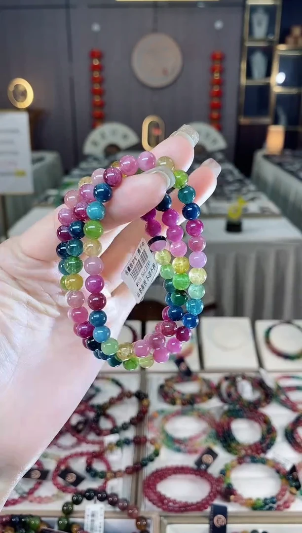 未镶嵌老矿碧玺色标三圈手串6mm+碧玺dan多样性发货一条