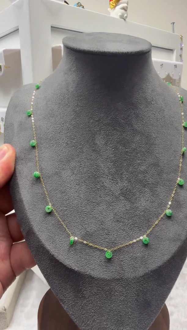 项链18K金镶嵌翡翠缅甸天然翡翠a货