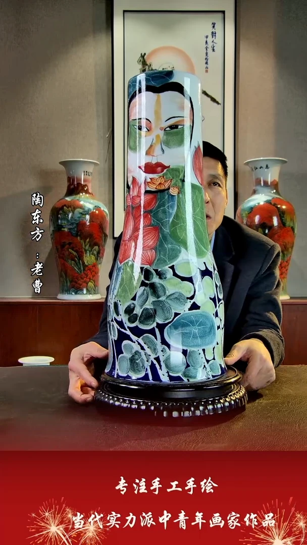 摆件景德镇陶东方艺术作品花瓶摆件瓷板画