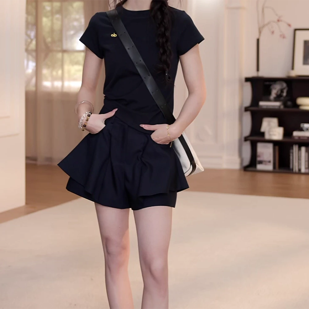 2025新款夏季百搭休闲百搭字母短袖T恤显瘦气质时尚纯色