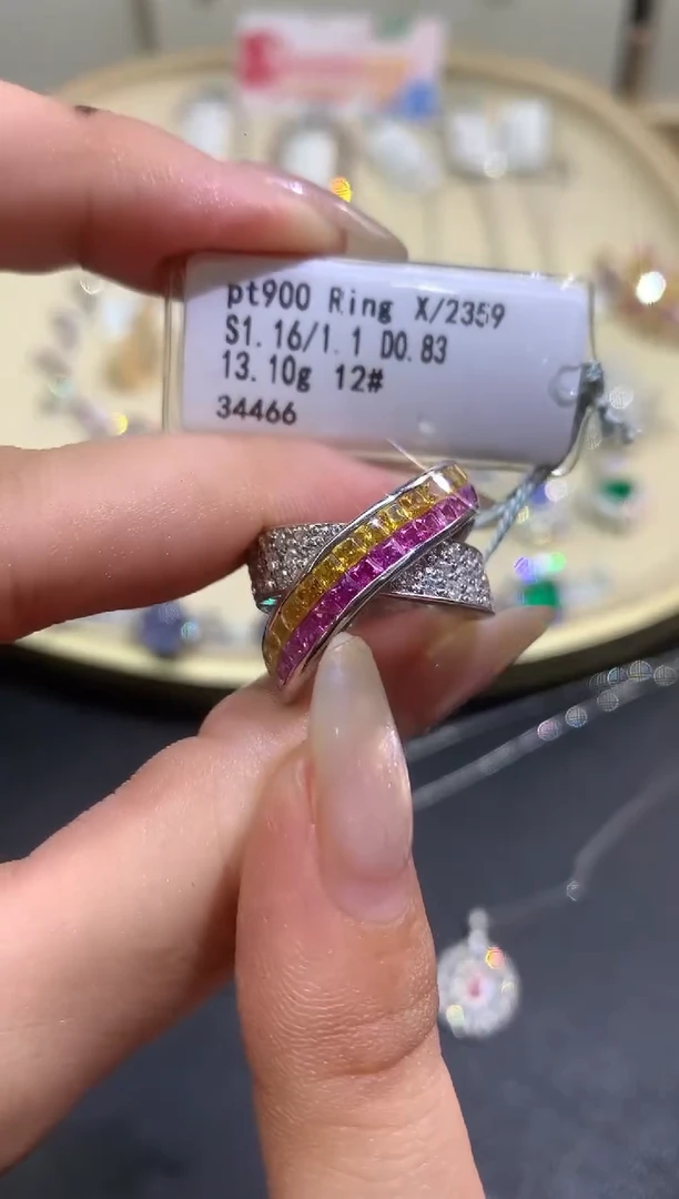 铂Pt850镶嵌戒指定制蓝宝石E572|13800