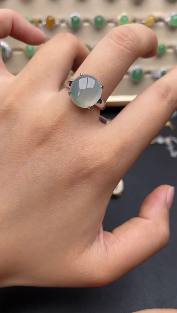 银S925镶嵌戒指翡翠一物一证一礼盒