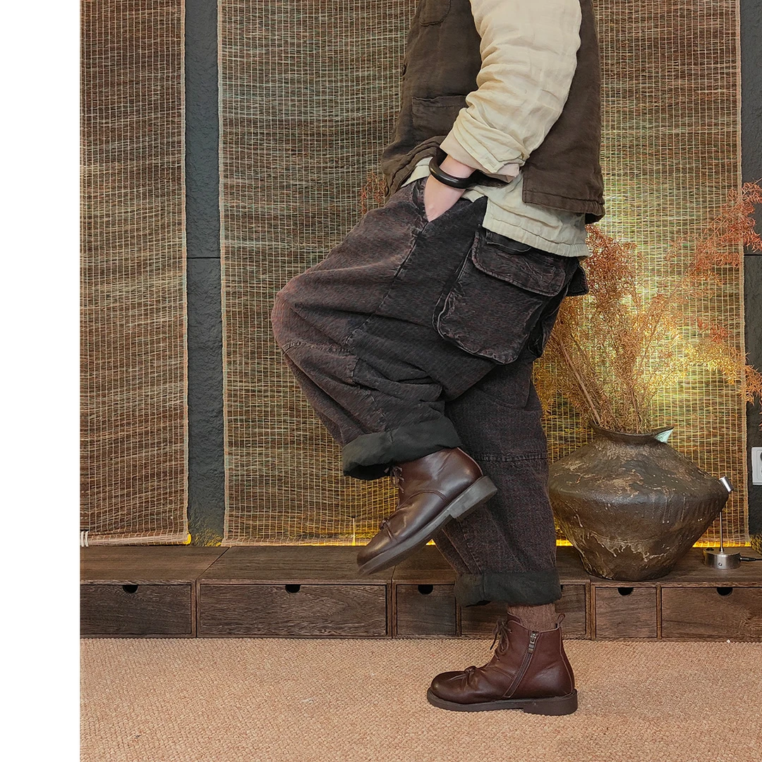 YYGG女装【大版老爹加棉炒色】24冬老爹加棉复古文艺拼接炒色裤826