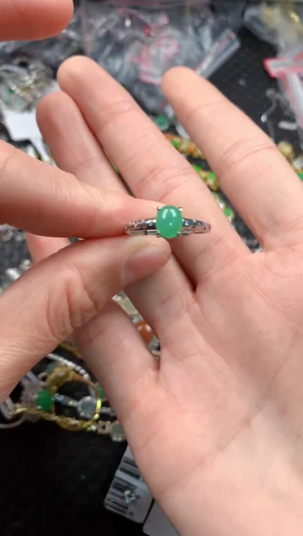银S925镶嵌戒指翡翠666   2