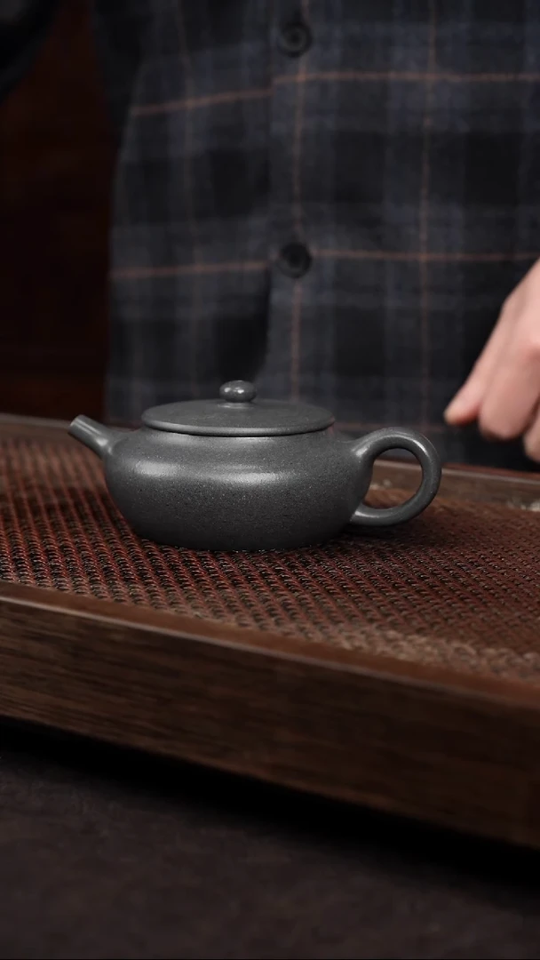 【闪购商品】紫砂茶壶青灰泥扁晨
