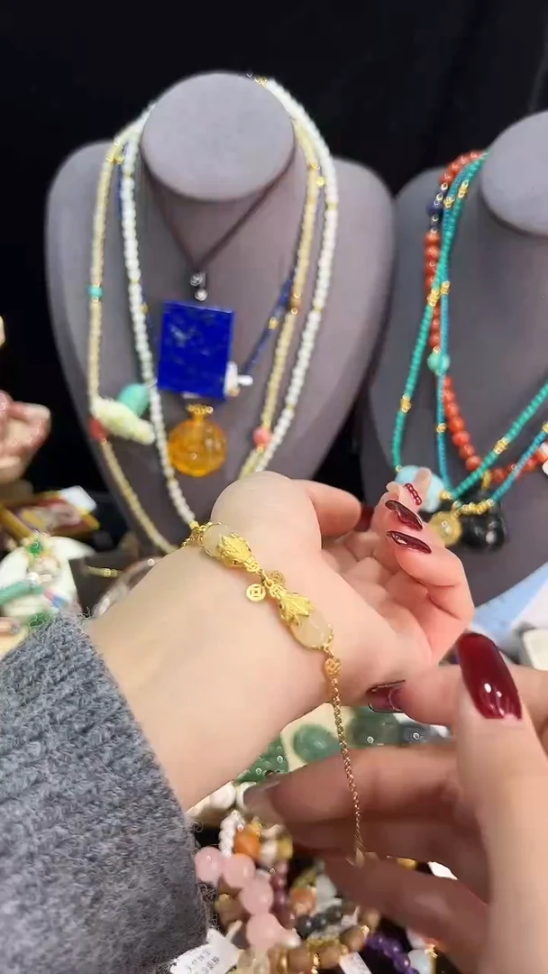 【闪购商品】和田玉手链银S925镀金镶嵌手串