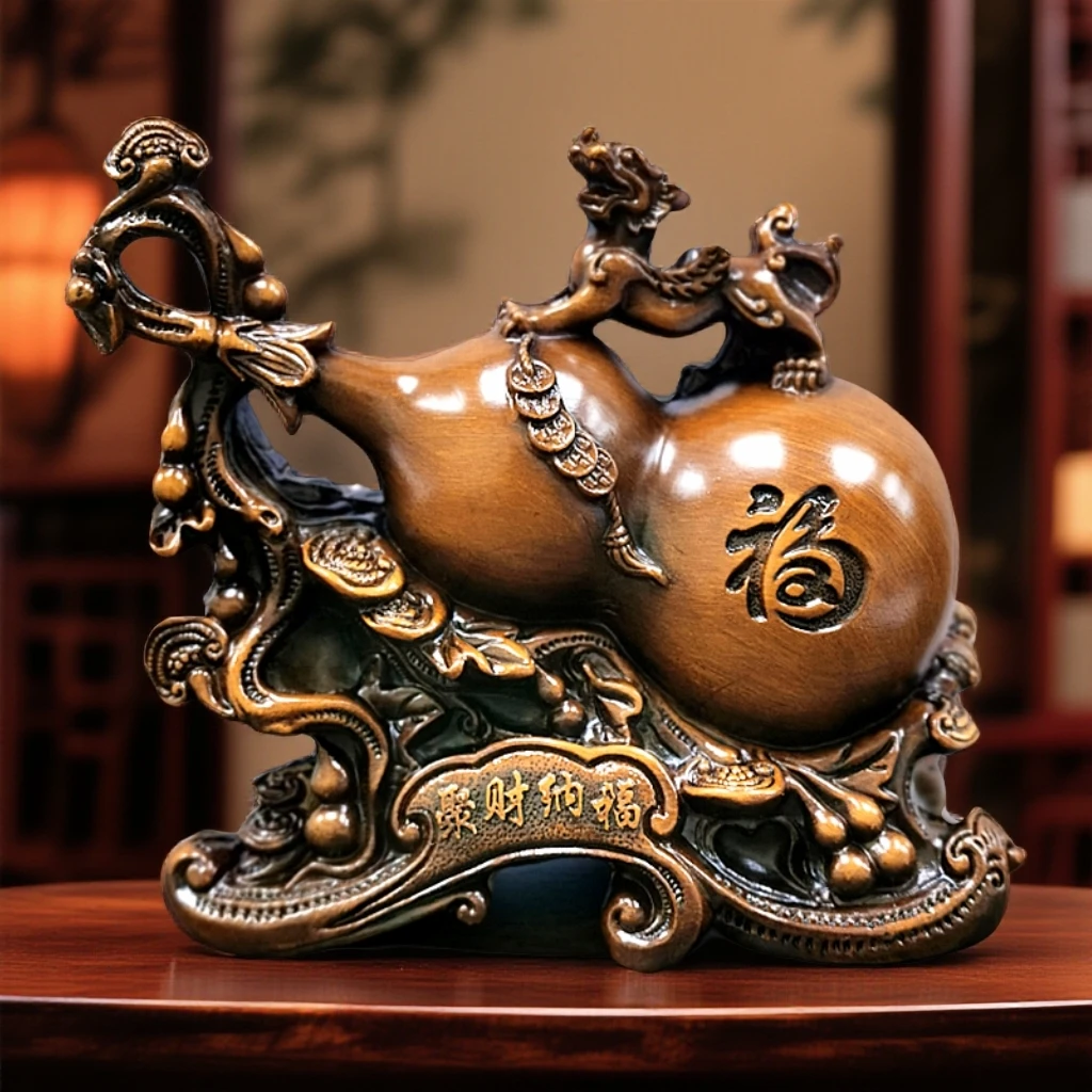 桌面小葫芦小摆件中式客厅茶台桌面摆件玄关装饰品16*15cm