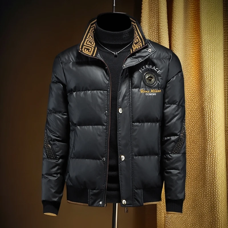 维斯克纳时尚休闲男士冬季白鸭绒亮面羽绒服男加厚外套潮牌短款潮