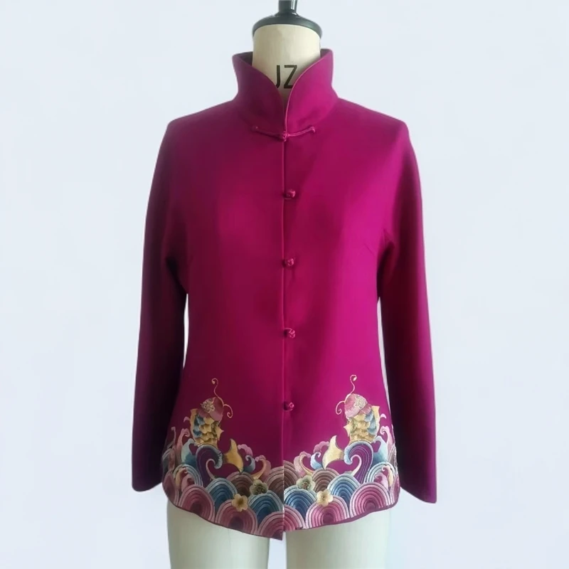 格格  玫红色刺绣气质国风女士上衣G73CI021117