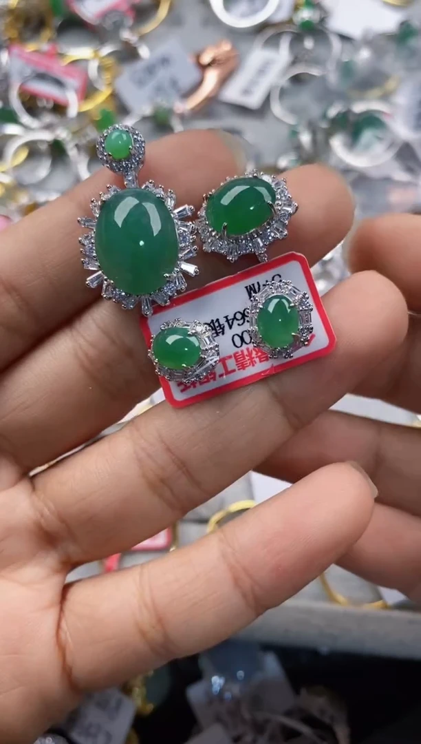 银S925镶嵌戒指翡翠444---3