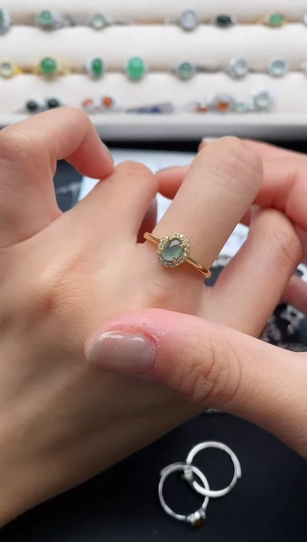 银S925镶嵌戒指翡翠3333333+7