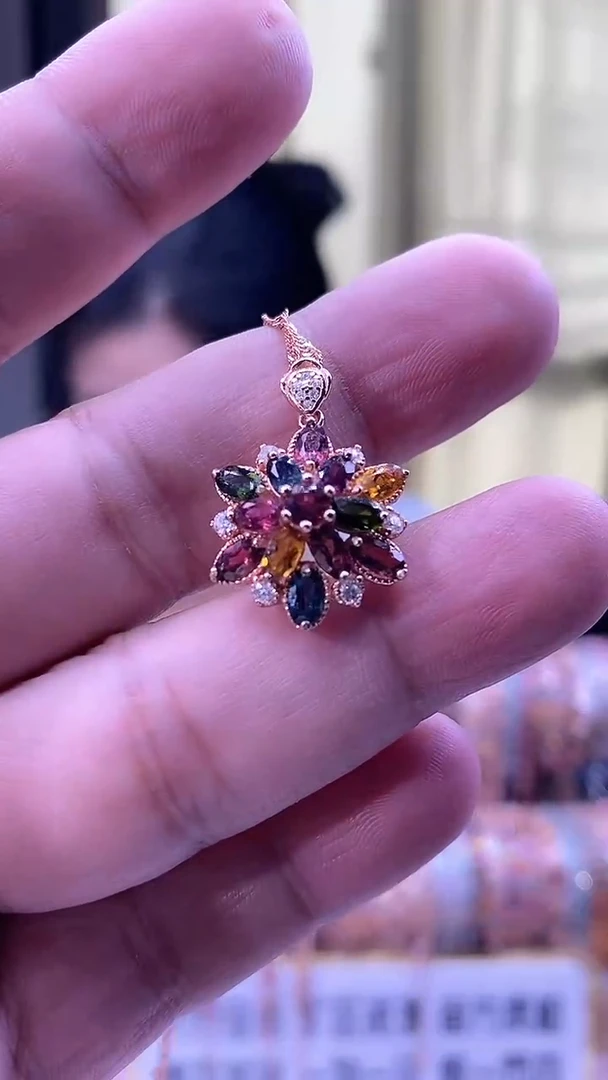 吊坠银S925镶嵌碧玺34534534354354354