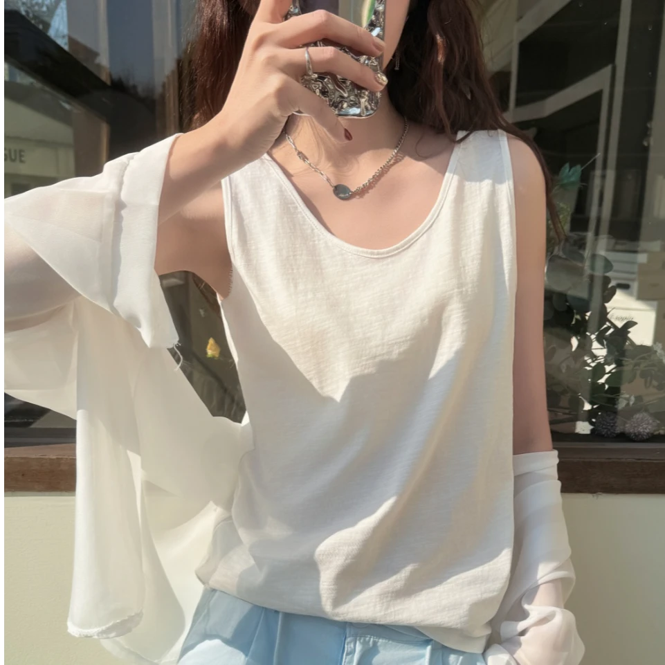 春夏新品女竹节棉宽松风情打底吊带背心内搭遮肉无袖百搭经典上衣