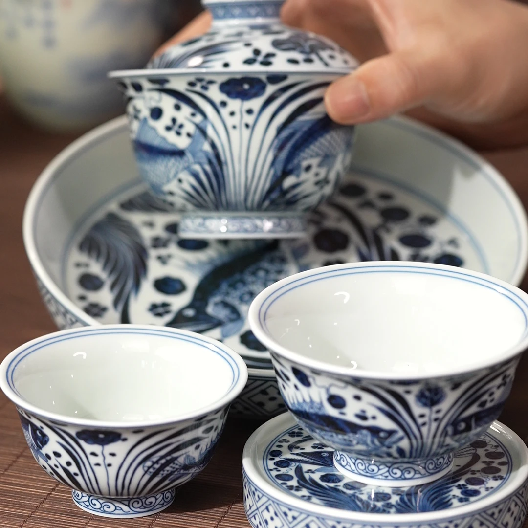 青花釉下鱼藻纹套组（Q1029）陶瓷