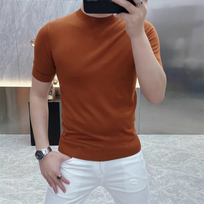 2024秋季新款男士高品质轻奢男款针织百搭打底时尚潮流圆领短袖