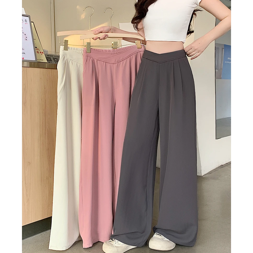 大码女装沙漏腰阔腿西装裤秋季V型高腰显瘦直筒坠感休闲裤63979